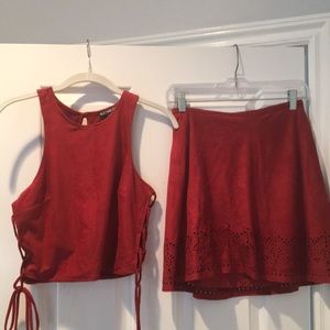 Express Two piece Shirt/Skirt Suede combo